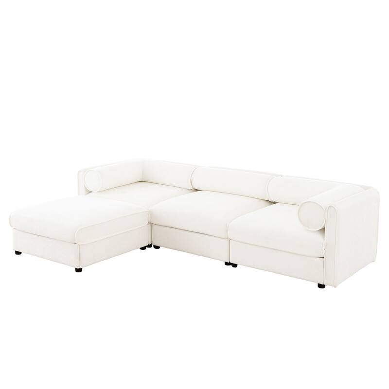 Modern 4-Piece L-Shaped Modular Sofa with Storage & 1 Storage Ottoman
