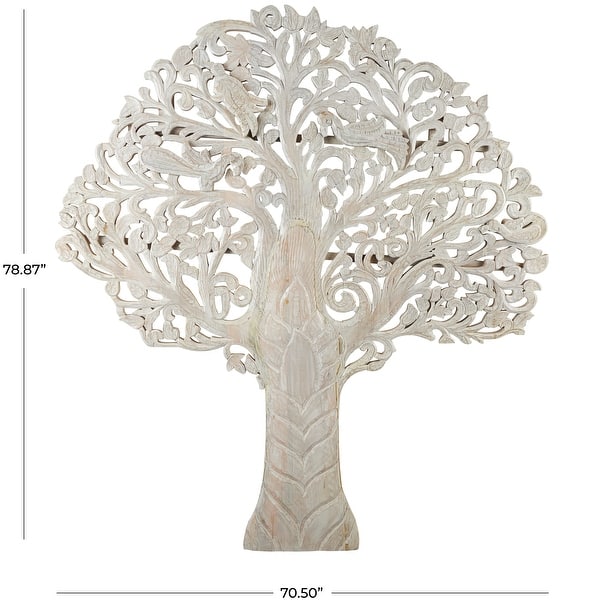 White or Brown Mango Wood Large Carved Tree Wall Decor with Scrollwork ...