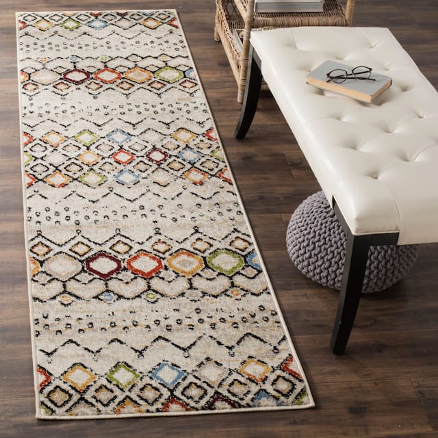 SAFAVIEH Amsterdam Bridget Moroccan Boho Rug - 2'3" x 8' Runner - Ivory/Multi