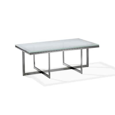 Ezin 48 Inch Rectangular Coffee Table, Crackled Glass Top, Metal Frame