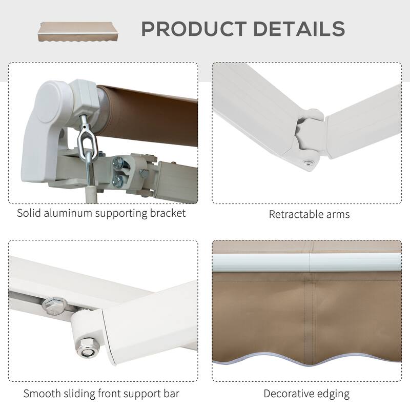 Outsunny 8' x 6.6' Outdoor Patio Manual Retractable Exterior Window Awning, Coffee Brown