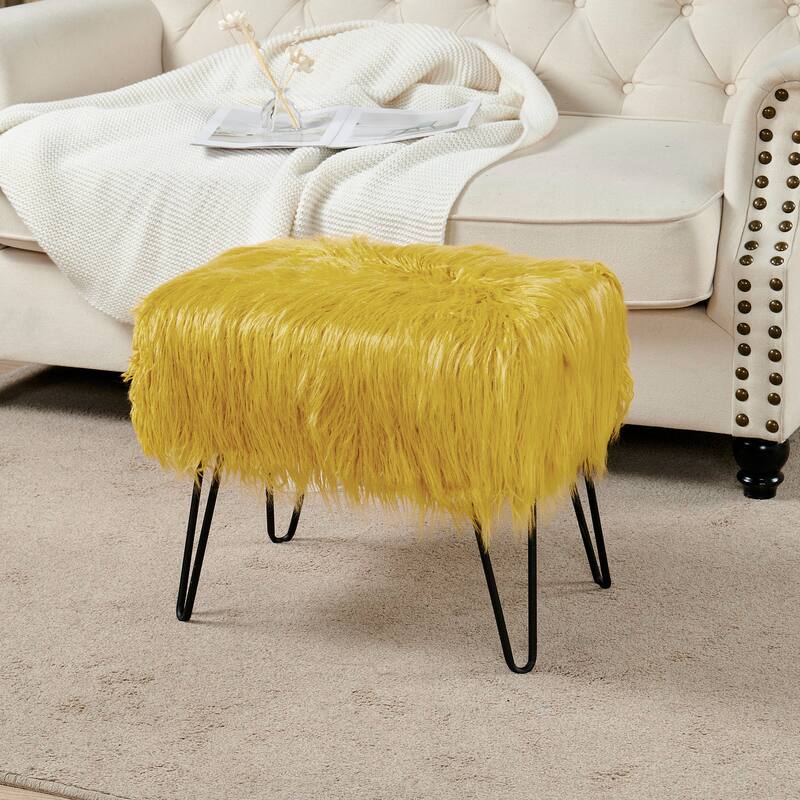 Mongolian Fauxfur Ottoman