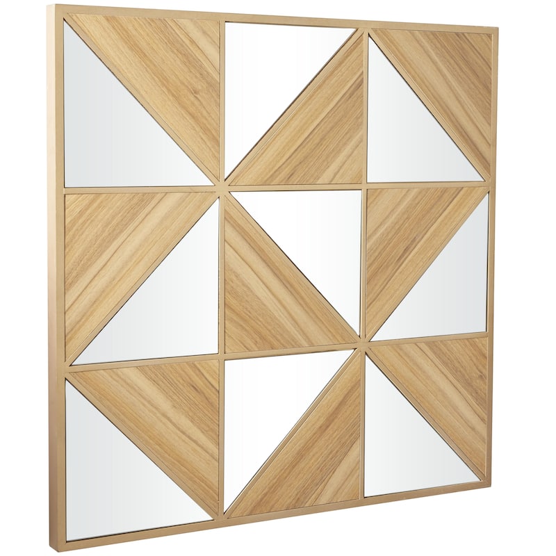 Wood Geometric Triangle Mirrored Home Wall Decor - Light Brown - Roche River Decor