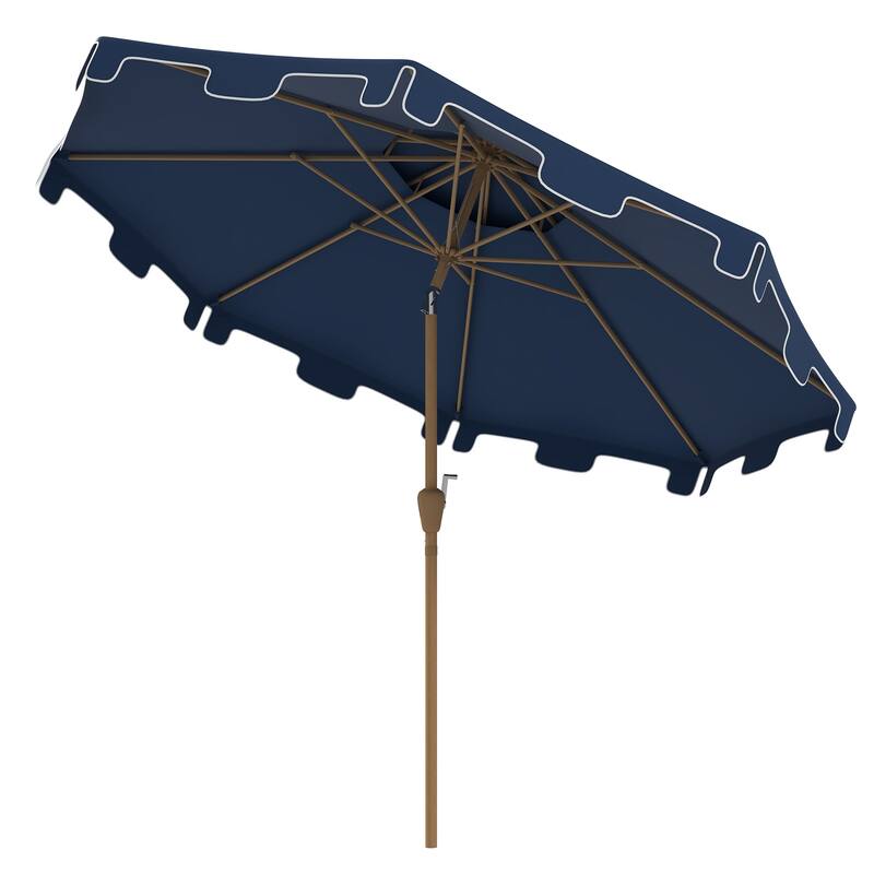 9' Patio Umbrella with Push Button Tilt and Crank, Double Top Ruffled Outdoor Market Table Umbrella with 8 Ribs