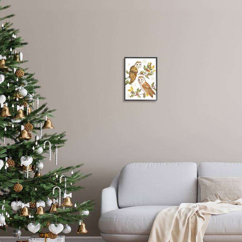 Stupell Peaceful Barn Owl Perched Holly Berry Sprigs Framed Wall Art ...