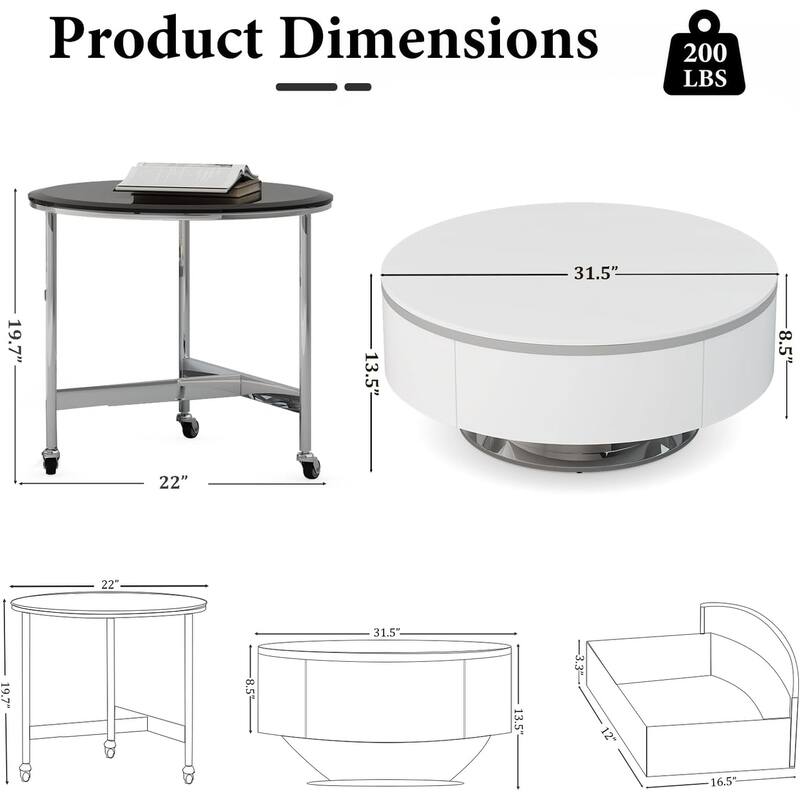 Nesting Coffee Table Set with End Table Round Coffee Table with 2 Storage Drawers