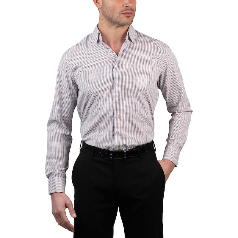 Chaps Men's Wrinkle-Resistant Plaid Dress Shirt - Slim Fit - L 34/35 - Red/White/Blue