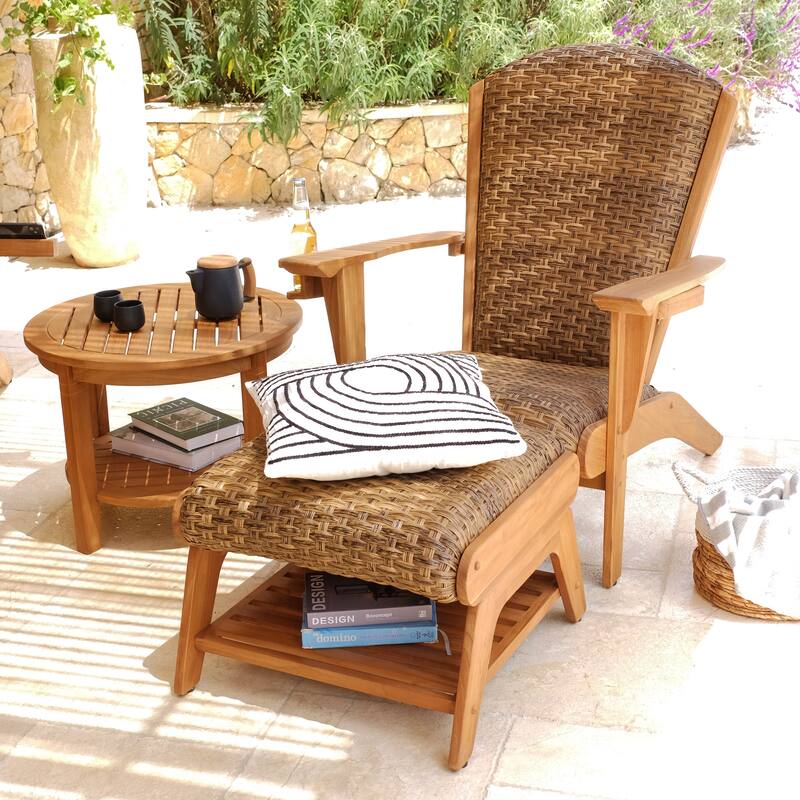 Cambridge Casual Camden Teak Patio Adirondack Chair Set with Padded Woven Seat - FREE Patio Cover