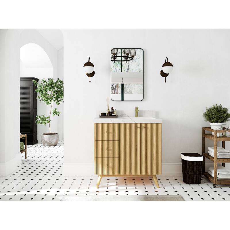 Willow Collections 36 in. W x 22 in. D Pasadena Solid Te Right Offset Sink Bathroom Vanity with Countertop