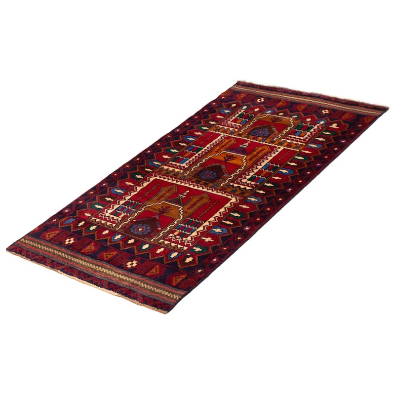 ECARPETGALLERY Hand-knotted Teimani Red Wool Rug - 2'11 x 6'4