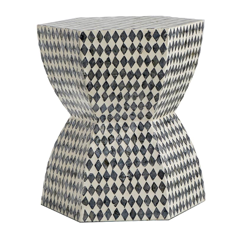 Hexagon Capiz Inlay Stool - 16.5" - Black and White