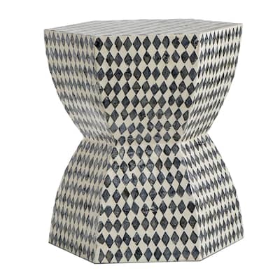 Hexagon Capiz Inlay Stool - 16.5" - Black and White