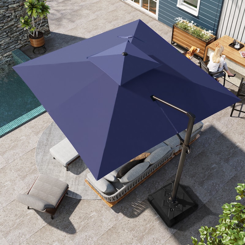 11' Patio Cantilever Offset Umbrella 360 degrees Rotation Square Double Canopy - Navy Blue