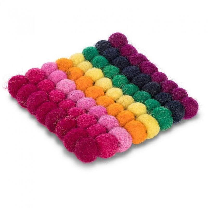 Square Rainbow Stripe Pompom Trivet