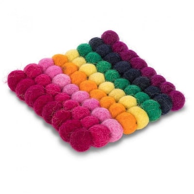 Square Rainbow Stripe Pompom Trivet