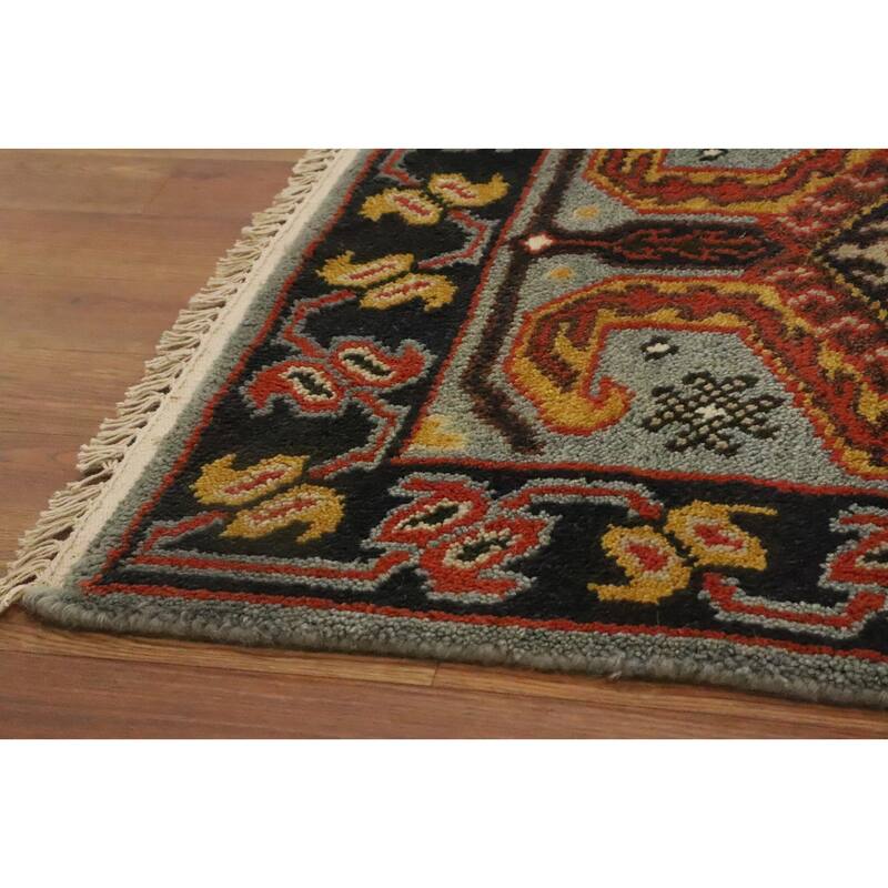 Hand Knotted Oriental 100% Wool Carpet Traditional Geometric Oranges & Rust Kazak Runner Rug - 9' 9'' X 2' 6''