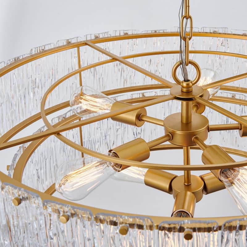 KAWOTI 2-Tier Modern Glam Chandelier with Textured Glass