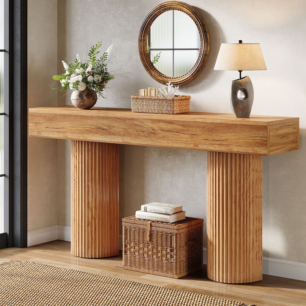 63-Inch Farmhouse Console Table for Entryway, Long Narrow Sofa Table -Rustic Brown - 11.81"D x 62.99"W x 33.46"H
