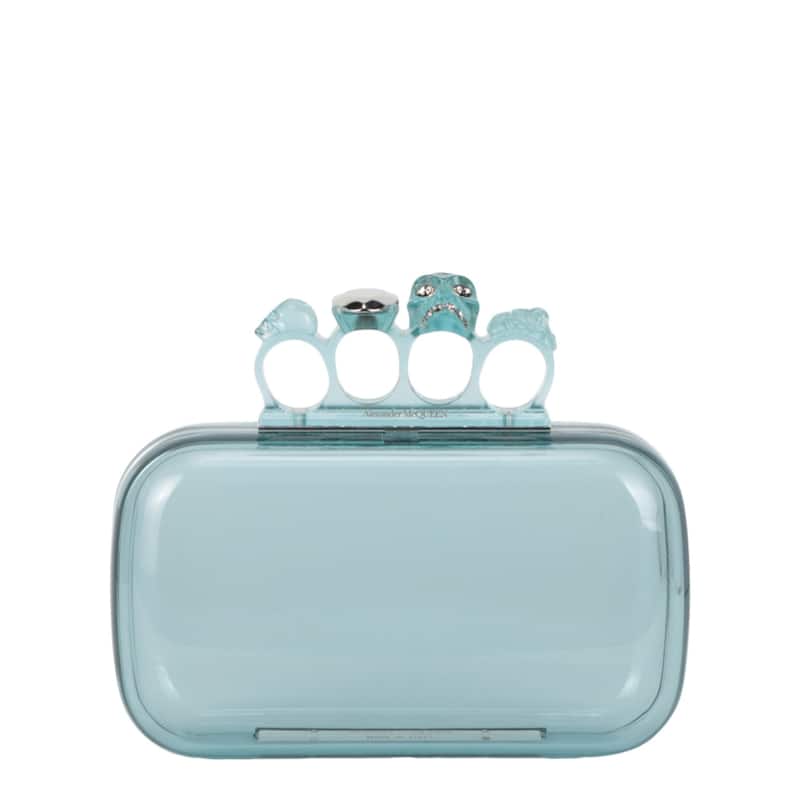 Alexander McQueen Skull Four-Ring Clutch - Pale Blue