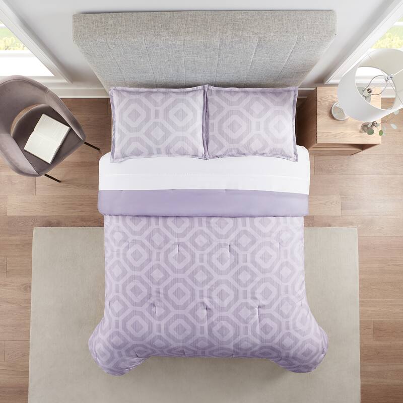 Serta Simply Clean Skyler Textured Geometric Antimicrobial Comforter Set - Full - Queen - Lavender