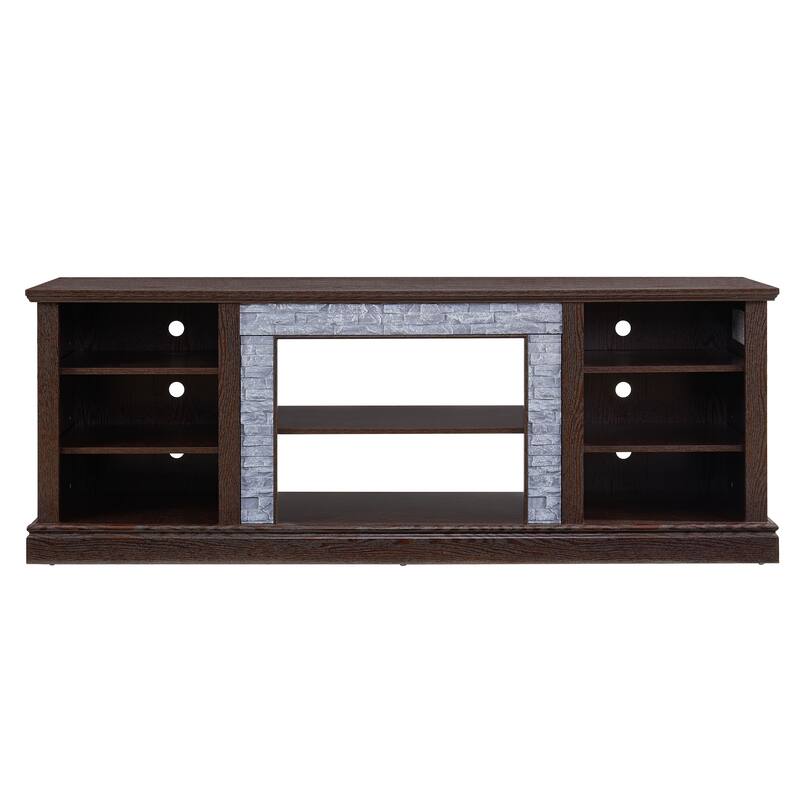 Large TV Desk Storage Rack with Faux Stacked Stone Surround