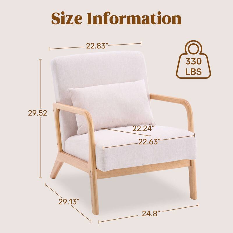 Modern Accent Chair with Lumbar Pillow, Relaxing Armchair with Solid Wood Frame & Soft Cushion - 25.2"W x 31.1"D x 29.5"H