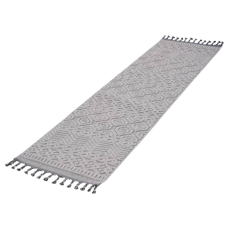 Guros Collection 2X8 Geometric Indoor / Outdoor Non-Shedding Runner Rug - 96" D x 26" W x 0.28" H