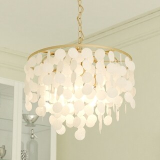 Elsa 3 Light Gold Brass Modern Coastal Glam Pendant Fixture with Capiz Shells - 19.75-in W x 18.5-in H x 19.75-in D