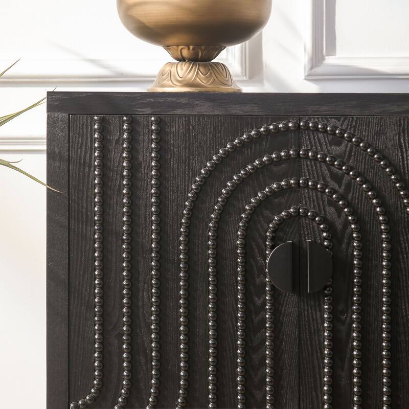 Wooden Storage Cabinet with 4 Doors, Modern Black Accent Cabinet, Free Standing Cabinet, Wooden Buffet Sideboards