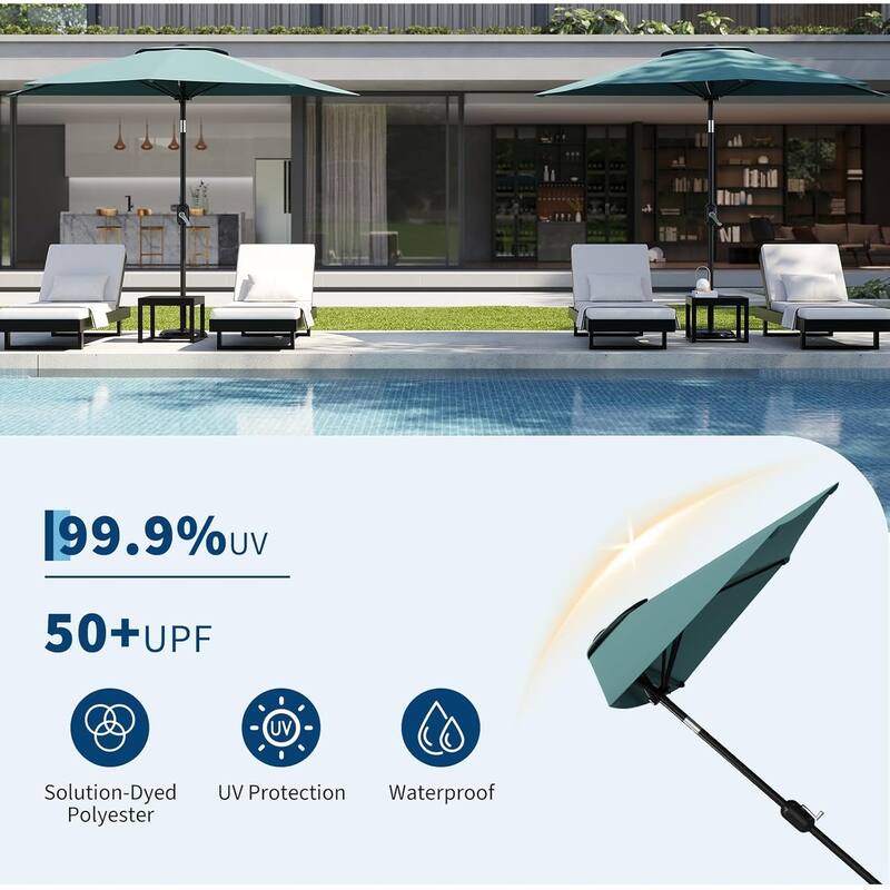 9ft Outdoor Patio Half Umbrella, with Smooth Crank Lift