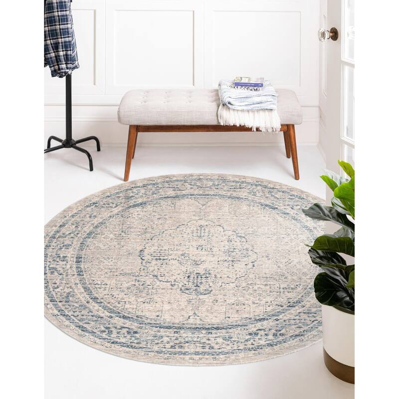 Traditional Falmouth Collection Area Rug - Gray - 6' Round