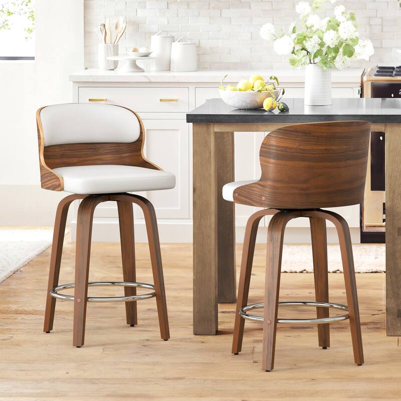 26 in. Counter Height Stool, Wooden Swivel Barstool PU Leather with Low Back