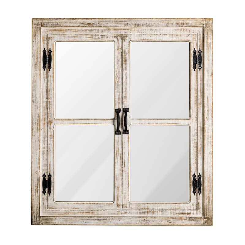 Glitzhome 31.5"H Oversized Farmhouse Wood Frame Accent Window Wall Mirror