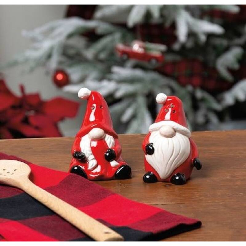 Santa Gnome and Mrs. Santa Gnome Salt and Pepper Shakers Ceramic - Red,White