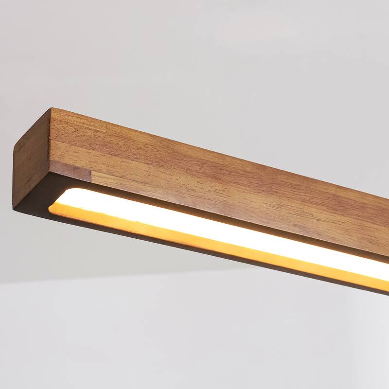 25-Watt Modern Brown Long Linear Walnut Wood Integrated LED Island Chandelier for Kitchen, Dining Room