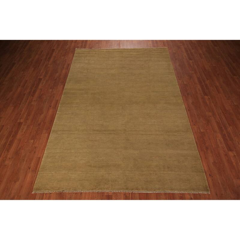 Modern Gabbeh Oriental Area Rug Hand-Knotted Green Wool Carpet - 7'5" x 9'9"