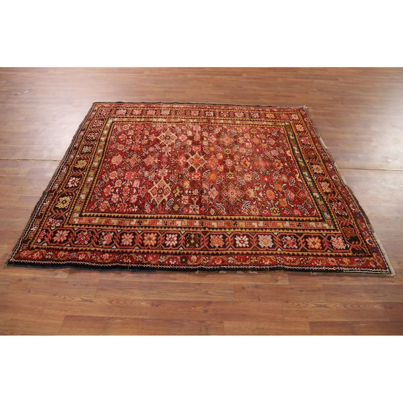 Vegetable Dye Sultanabad Antique Persian Square Wool Carpet - 5'3" x 5'10"