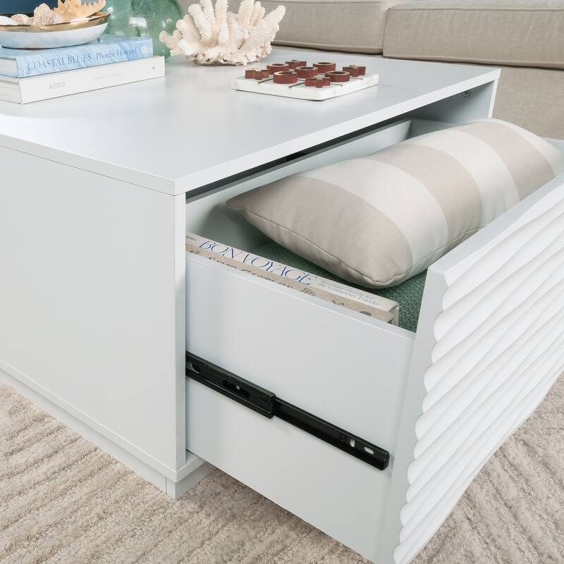 Engineered Wood Coastal Coffee Table with Drawer, White - 30.04"W x 31.06"D x 16.14"H