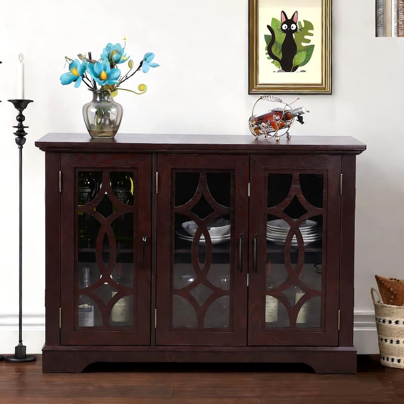 Spacious size sideboard 3 clear tempered glass doors buffet with adjustable shelf