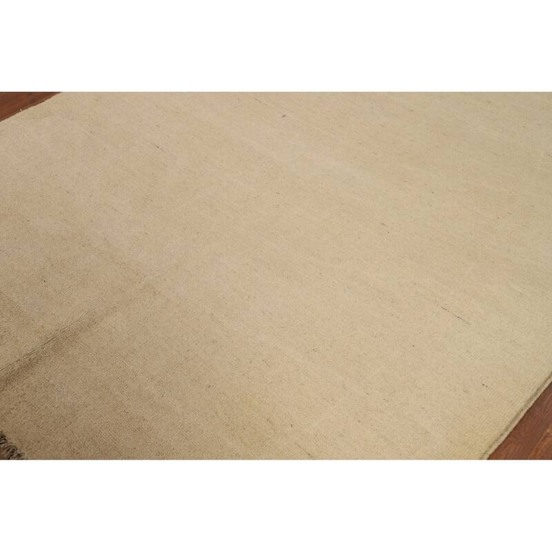 Gabbeh Modern Rug Solid Beige Hand-Knotted Wool Carpet - 5'3"x 6'6"