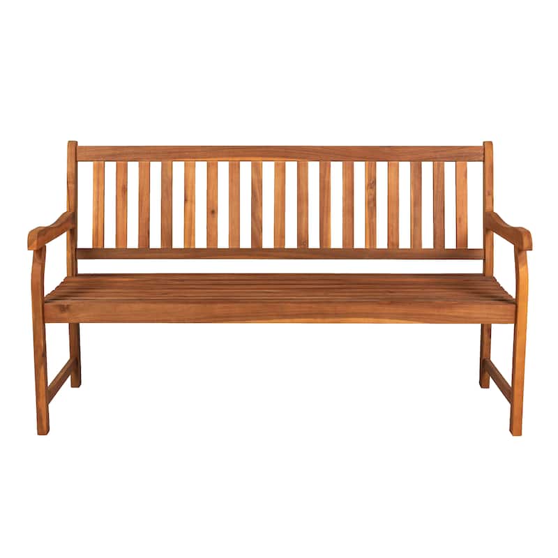 Blane 59.1" 3-Seat Slat-Back 600-Lbs Support Acacia Wood Outdoor Garden Patio Bench, by JONATHAN Y