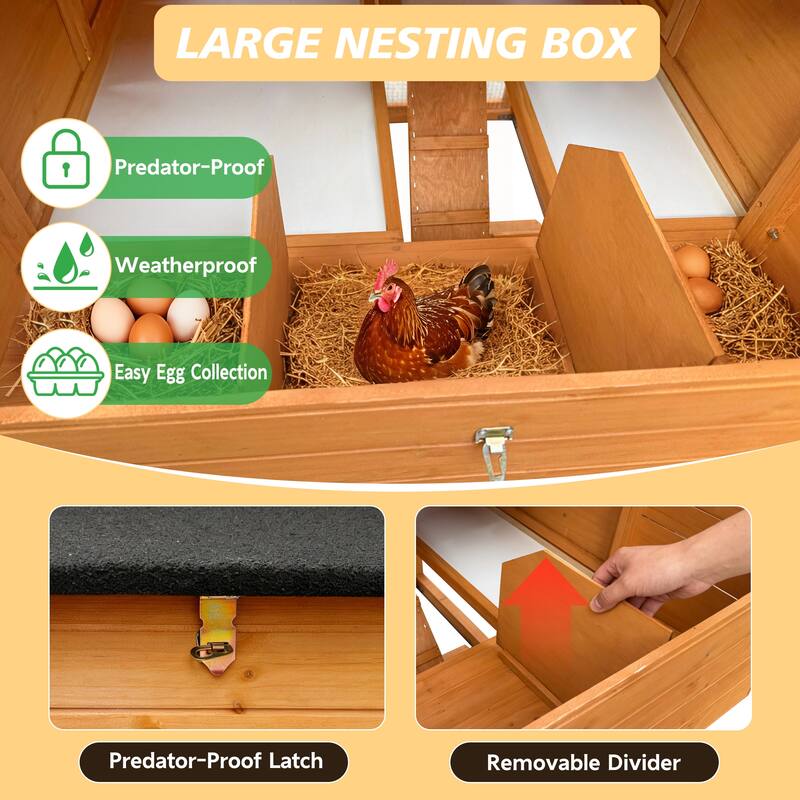 Chicken House for Outdoor with Two Nesting Box, Leakproof Pull-on Tray, and UV-Resistant Roof Panel