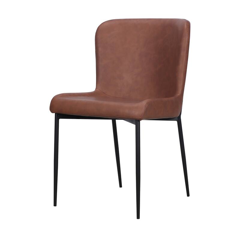 Dining Chair with PU Seat and Black Metal legs - Cognac
