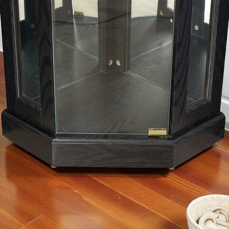 Lighted Corner Curio Cabinet with Glass Doors, Adjustable Shelves & Mirrored Back, Elegant Display Case for Collectibles