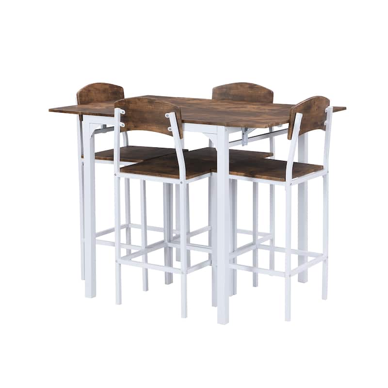 Farmhouse 5-piece Counter Height Dining Table Set with 4 Dining Chairs, Wood Desktop Extendable Dining Table Set for Kitchen