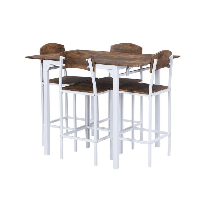 Rustic 5-Piece Counter Height Drop Leaf Dining Table Set with Space-Saving Design for Modern Farmhouse Kitchens