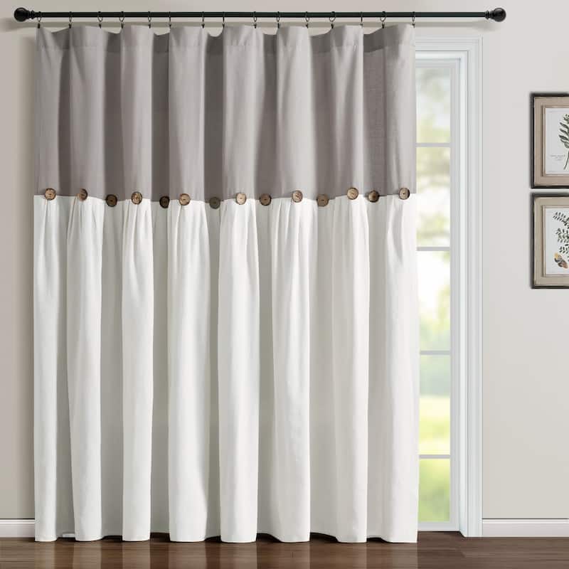 Lush Decor Linen Button Wide Width Single Curtain Panel (1 Panel) - 84" x 100" - Light Gray