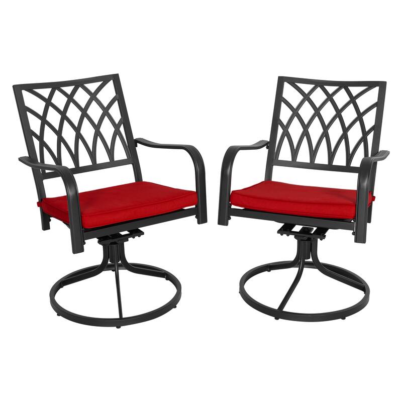 Patio 2-Piece Dining Chairs, Outdoor Swivel Chairs with Red Cushions