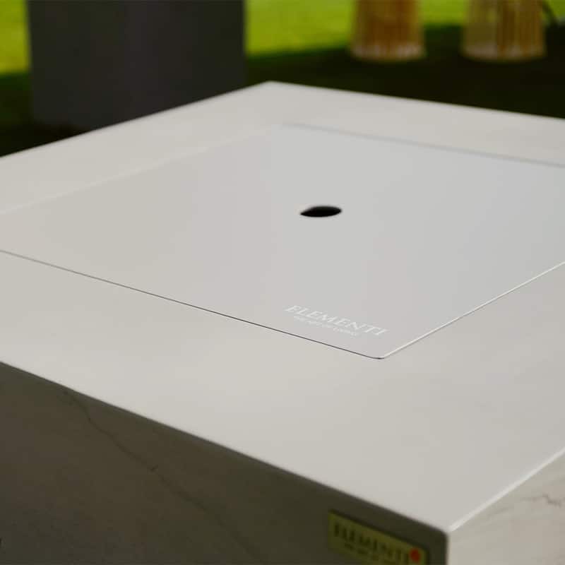 Elementi Plus Capertee Outdoor Fire Pit Table Concrete Square 60000 BTU - 40 x 40 inches with Lid, Fire Glass, and Cover