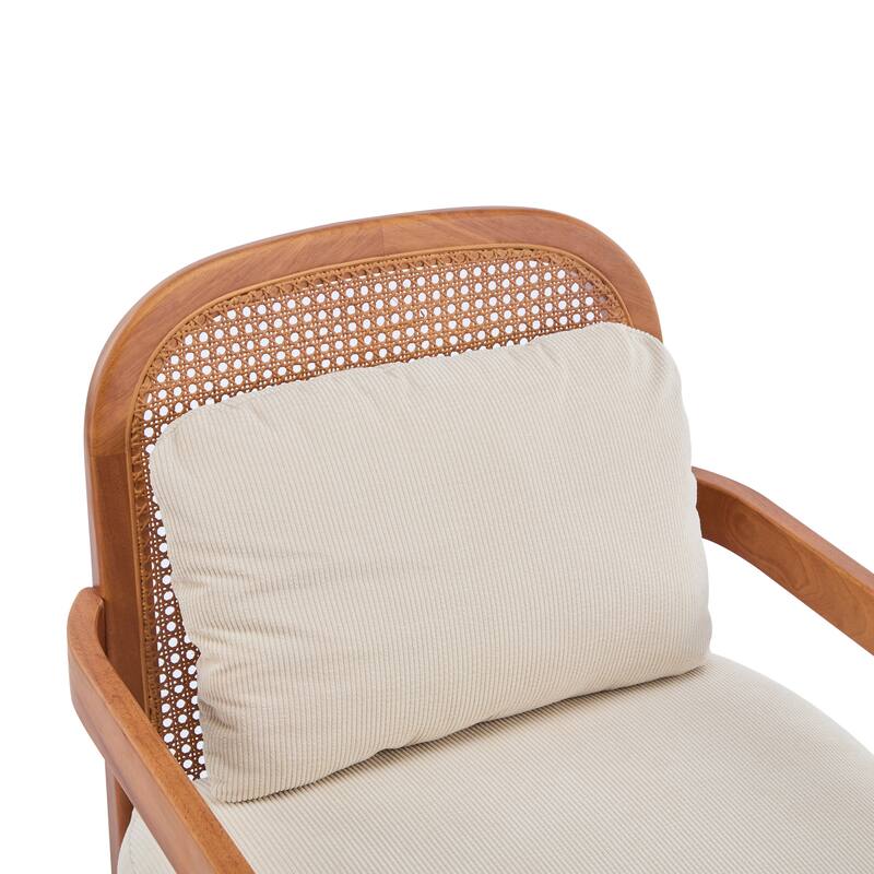 [Set of 2] 26.6" Mid-Century Modern Accent Chair with Light Brown Finish Solid Wood Frame and Rattan Backrest